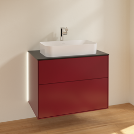 Тумба под раковину Villeroy & Boch Finion 80х50,1 см с подсветкой МДФ пион матовый лак/стекло черное матовое G22200HB