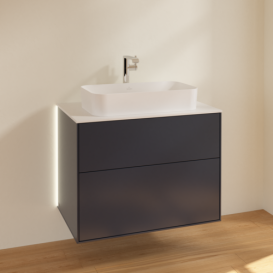 Тумба под раковину Villeroy & Boch Finion 80х50,1 см с подсветкой МДФ темно-синий матовый лак/стекло белое матовое G22100HG