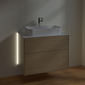 Тумба под раковину Villeroy & Boch Finion 80х50,1 см с подсветкой МДФ шпон дуба/стекло белое матовое G22100PC