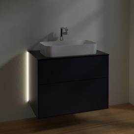Тумба под раковину Villeroy & Boch Finion 80х50,1 см с подсветкой МДФ темно-синий матовый лак/стекло черное матовое G22200HG