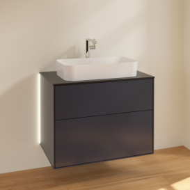 Тумба под раковину Villeroy & Boch Finion 80х50,1 см с подсветкой МДФ темно-синий матовый лак/стекло черное матовое G22200HG