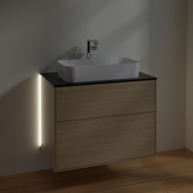 Тумба под раковину Villeroy & Boch Finion 80х50,1 см с подсветкой МДФ шпон дуба/стекло черное матовое G22200PC