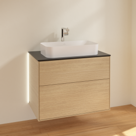 Тумба под раковину Villeroy & Boch Finion 80х50,1 см с подсветкой МДФ шпон дуба/стекло черное матовое G22200PC