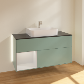 Тумба под раковину Villeroy & Boch Finion 120х50,1 см с подсветкой МДФ оливковый матовый лак/стекло черное матовое G162MTGM