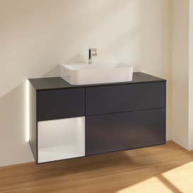 Тумба под раковину Villeroy & Boch Finion 120х50,1 см с подсветкой МДФ темно-синий матовый лак/стекло черное матовое G162MTHG