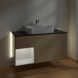 Тумба под раковину Villeroy & Boch Finion 120х50,1 см с подсветкой МДФ шпон дуба/стекло черное матовое G162MTPC