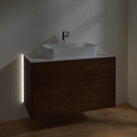 Тумба под раковину Villeroy & Boch Finion 100х50,1 см с подсветкой МДФ шпон грецкого ореха/стекло белое матовое G23100GN