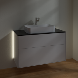 Тумба под раковину Villeroy & Boch Finion 100х50,1 см с подсветкой МДФ глянцевый белый лак/стекло черное матовое G23200GF