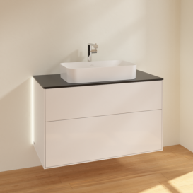 Тумба под раковину Villeroy & Boch Finion 100х50,1 см с подсветкой МДФ глянцевый белый лак/стекло черное матовое G23200GF