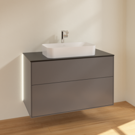 Тумба под раковину Villeroy & Boch Finion 100х50,1 см с подсветкой МДФ антрацит матовый лак/стекло черное матовое G23200GK