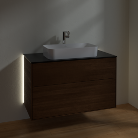 Тумба под раковину Villeroy & Boch Finion 100х50,1 см с подсветкой МДФ шпон грецкого ореха/стекло черное матовое G23200GN