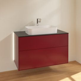 Тумба под раковину Villeroy & Boch Finion 100х50,1 см с подсветкой МДФ пион матовый лак/стекло черное матовое G23200HB