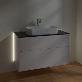 Тумба под раковину Villeroy & Boch Finion 100х50,1 см с подсветкой МДФ белый матовый лак/стекло черное матовое G23200MT