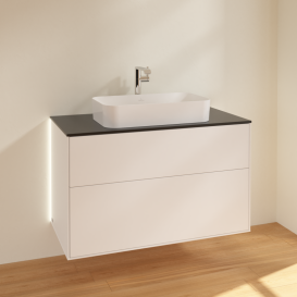 Тумба под раковину Villeroy & Boch Finion 100х50,1 см с подсветкой МДФ белый матовый лак/стекло черное матовое G23200MT