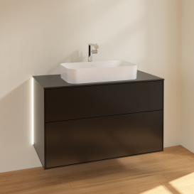 Тумба под раковину Villeroy & Boch Finion 100х50,1 см с подсветкой МДФ черный матовый лак/стекло черное матовое G23200PD
