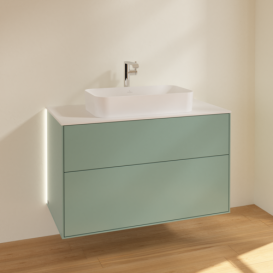 Тумба под раковину Villeroy & Boch Finion 100х50,1 см с подсветкой МДФ оливковый матовый лак/стекло белое матовое G23100GM