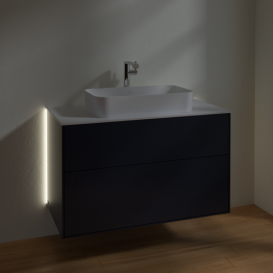 Тумба под раковину Villeroy & Boch Finion 100х50,1 см с подсветкой МДФ темно-синий матовый лак/стекло белое матовое G23100HG