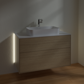 Тумба под раковину Villeroy & Boch Finion 100х50,1 см с подсветкой МДФ шпон дуба/стекло белое матовое G23100PC