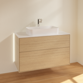 Тумба под раковину Villeroy & Boch Finion 100х50,1 см с подсветкой МДФ шпон дуба/стекло белое матовое G23100PC