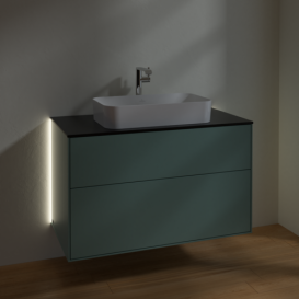 Тумба под раковину Villeroy & Boch Finion 100х50,1 см с подсветкой МДФ оливковый матовый лак/стекло черное матовое G23200GM