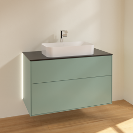 Тумба под раковину Villeroy & Boch Finion 100х50,1 см с подсветкой МДФ оливковый матовый лак/стекло черное матовое G23200GM