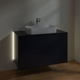 Тумба под раковину Villeroy & Boch Finion 100х50,1 см с подсветкой МДФ темно-синий матовый лак/стекло черное матовое G23200HG