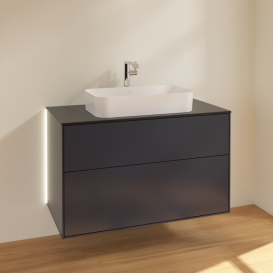 Тумба под раковину Villeroy & Boch Finion 100х50,1 см с подсветкой МДФ темно-синий матовый лак/стекло черное матовое G23200HG