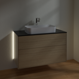 Тумба под раковину Villeroy & Boch Finion 100х50,1 см с подсветкой МДФ шпон дуба/стекло черное матовое G23200PC