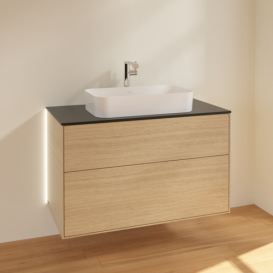 Тумба под раковину Villeroy & Boch Finion 100х50,1 см с подсветкой МДФ шпон дуба/стекло черное матовое G23200PC