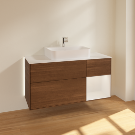 Тумба под раковину Villeroy & Boch Finion 120х50,1 см с подсветкой МДФ шпон грецкого ореха/стекло белое матовое G171GFGN