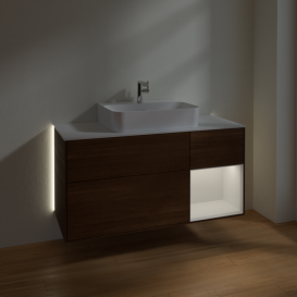 Тумба под раковину Villeroy & Boch Finion 120х50,1 см с подсветкой МДФ шпон грецкого ореха/стекло белое матовое G171GFGN