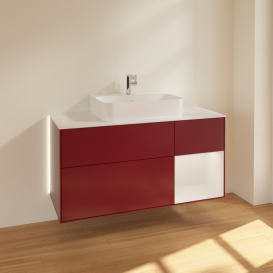 Тумба под раковину Villeroy & Boch Finion 120х50,1 см с подсветкой МДФ пион матовый лак/стекло белое матовое G171GFHB