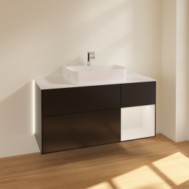 Тумба под раковину Villeroy & Boch Finion 120х50,1 см с подсветкой МДФ черный матовый лак/стекло белое матовое G171GFPD