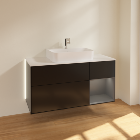 Тумба під раковину Villeroy & Boch Finion 120х50,1 см із підсвічуванням МДФ чорний матовий лак/скло біле матове G171GKPD