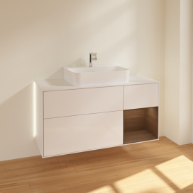 Тумба під раковину Villeroy & Boch Finion 120х50,1 см із підсвічуванням МДФ білий глянцевий лак/скло біле матове G171GNGF