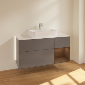 Тумба під раковину Villeroy & Boch Finion 120х50,1 см із підсвічуванням МДФ антрацит матовий лак/скло біле матове G171GNGK