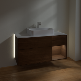 Тумба под раковину Villeroy & Boch Finion 120х50,1 см с подсветкой МДФ шпон грецкого ореха/стекло белое матовое G171GNGN