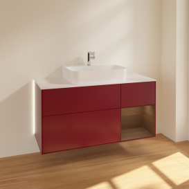 Тумба под раковину Villeroy & Boch Finion 120х50,1 см с подсветкой МДФ пион матовый лак/стекло белое матовое G171GNHB