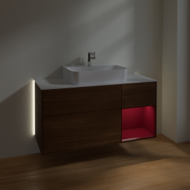 Тумба под раковину Villeroy & Boch Finion 120х50,1 см с подсветкой МДФ шпон грецкого ореха/стекло белое матовое G171HBGN