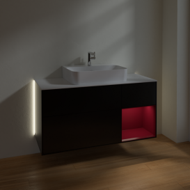 Тумба під раковину Villeroy & Boch Finion 120х50,1 см із підсвічуванням МДФ чорний матовий лак/скло біле матове G171HBPD