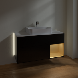 Тумба під раковину Villeroy & Boch Finion 120х50,1 см із підсвічуванням МДФ чорний матовий лак/скло біле матове G171HFPD