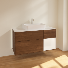 Тумба під раковину Villeroy & Boch Finion 120х50,1 см із підсвічуванням МДФ шпон волоського горіха/скло біле матове G171MTGN