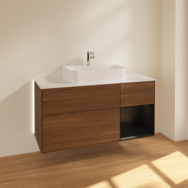 Тумба под раковину Villeroy & Boch Finion 120х50,1 см с подсветкой МДФ шпон грецкого ореха/стекло белое матовое G171PDGN