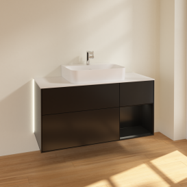 Тумба под раковину Villeroy & Boch Finion 120х50,1 см с подсветкой МДФ черный матовый лак/стекло белое матовое G171PDPD