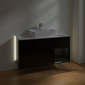 Тумба под раковину Villeroy & Boch Finion 120х50,1 см с подсветкой МДФ черный матовый лак/стекло белое матовое G171PDPD
