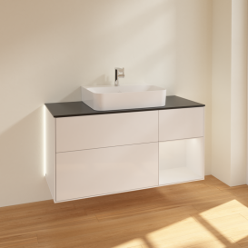 Тумба под раковину Villeroy & Boch Finion 120х50,1 см с подсветкой МДФ глянцевый белый лак/стекло черное матовое G172GFGF