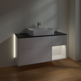 Тумба под раковину Villeroy & Boch Finion 120х50,1 см с подсветкой МДФ глянцевый белый лак/стекло черное матовое G172GFGF