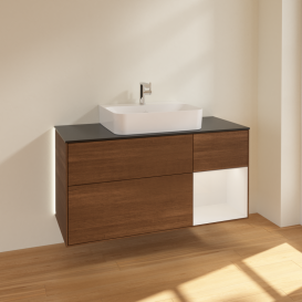 Тумба под раковину Villeroy & Boch Finion 120х50,1 см с подсветкой МДФ шпон грецкого ореха/стекло черное матовое G172GFGN