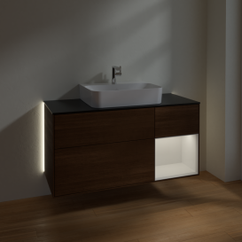 Тумба под раковину Villeroy & Boch Finion 120х50,1 см с подсветкой МДФ шпон грецкого ореха/стекло черное матовое G172GFGN