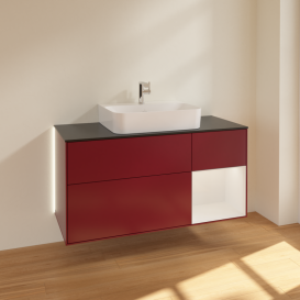 Тумба под раковину Villeroy & Boch Finion 120х50,1 см с подсветкой МДФ пион матовый лак/стекло черное матовое G172GFHB